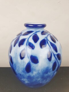 THARAUD Camille, small blue and white enameled earthenware vase