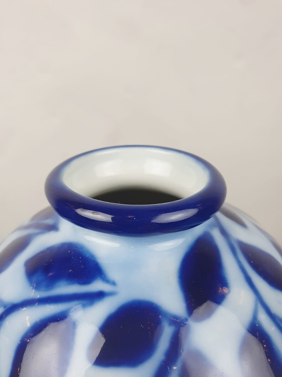 THARAUD Camille, small blue and white enameled earthenware vase