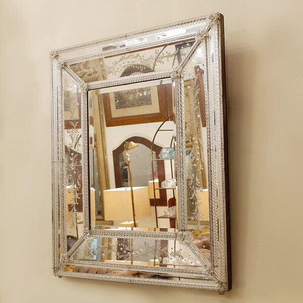 Veronese Style Murano Mirror Rectangular Pareclose with Reserve - 1960s