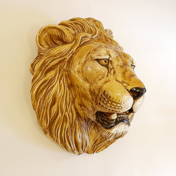 Vintage Ceramic Lion's Head Mask - Italy 