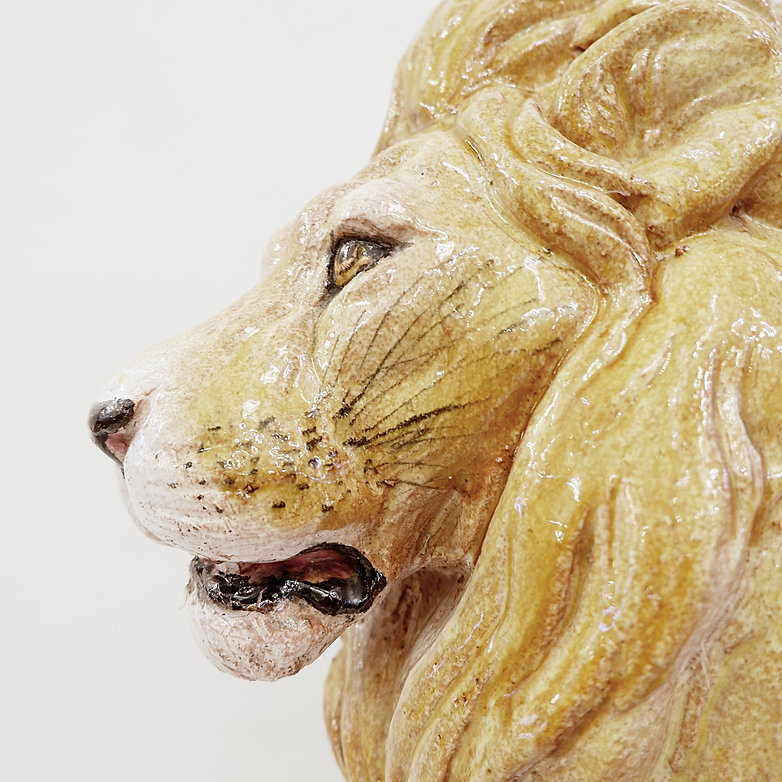 Vintage glazed terracotta lion sculpture, Italy, 1960s