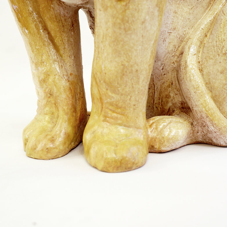 Vintage glazed terracotta lion sculpture, Italy, 1960s