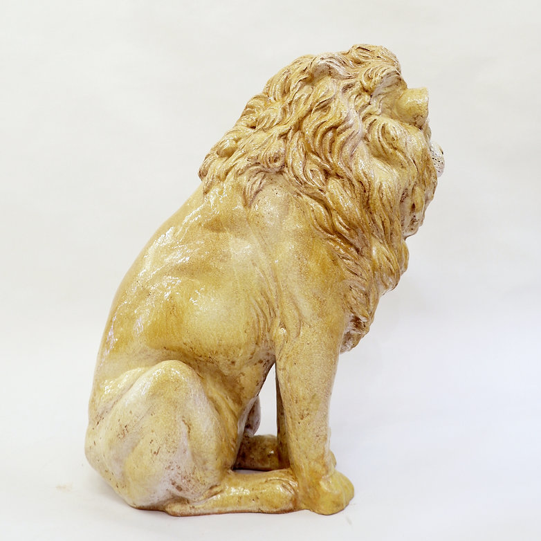 Vintage glazed terracotta lion sculpture, Italy, 1960s