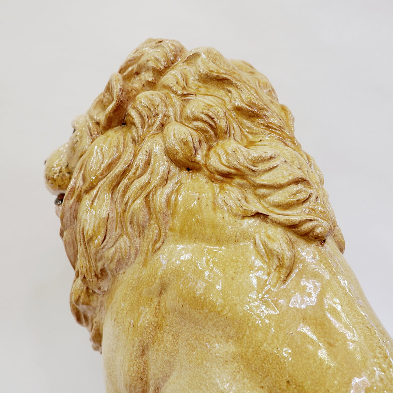 Vintage glazed terracotta lion sculpture, Italy, 1960s