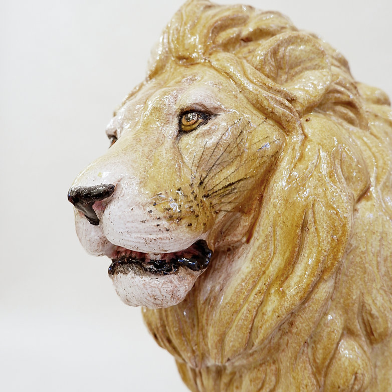 Vintage glazed terracotta lion sculpture, Italy, 1960s