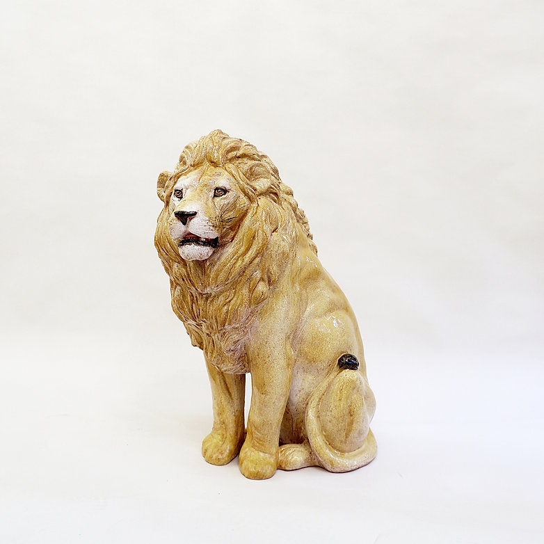 Vintage glazed terracotta lion sculpture, Italy, 1960s