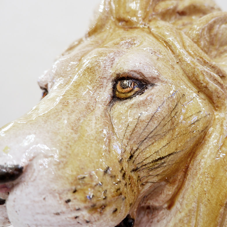 Vintage glazed terracotta lion sculpture, Italy, 1960s