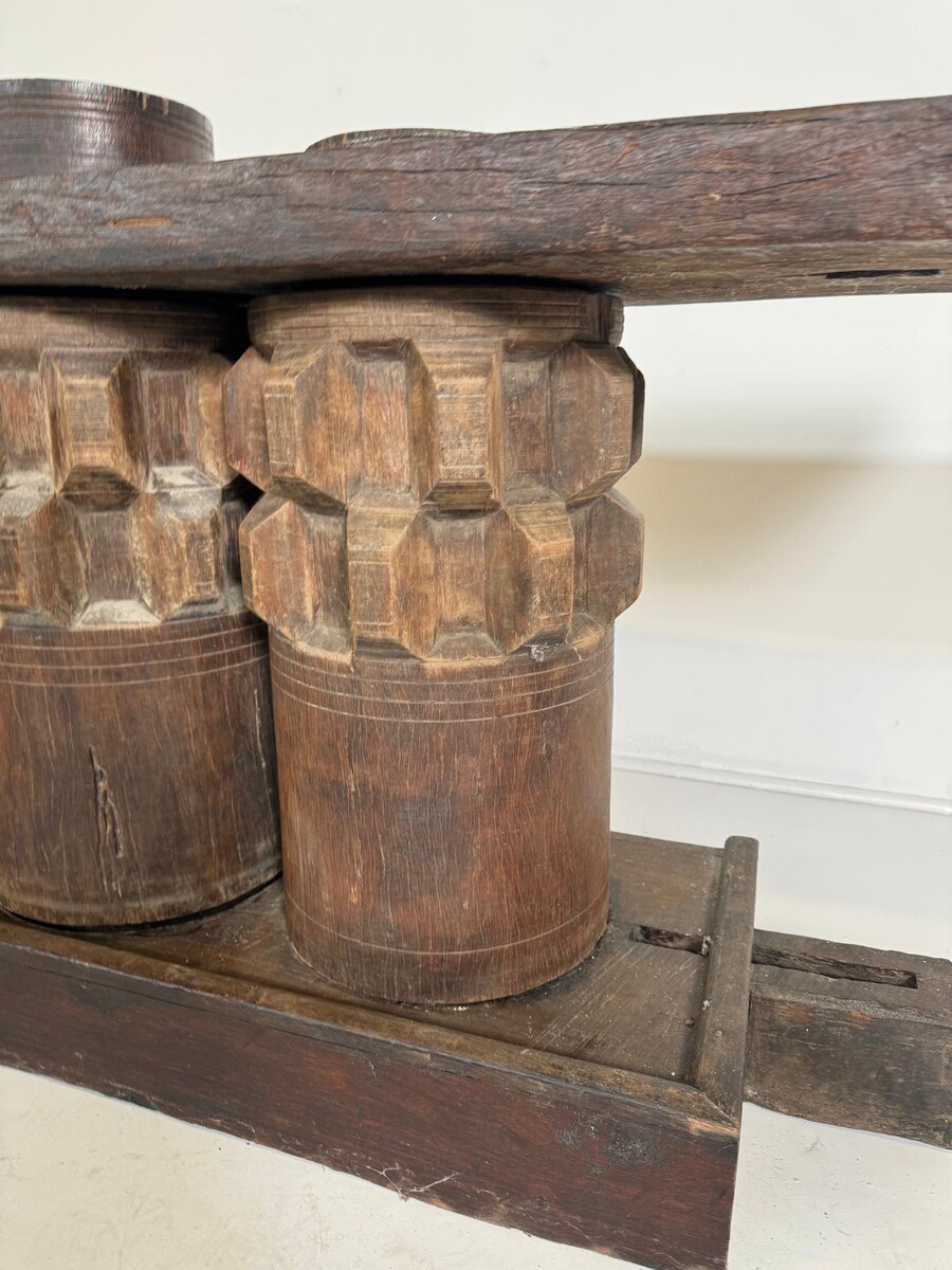 Wooden Console Made Of Sugar Cane Crusher Elements. 