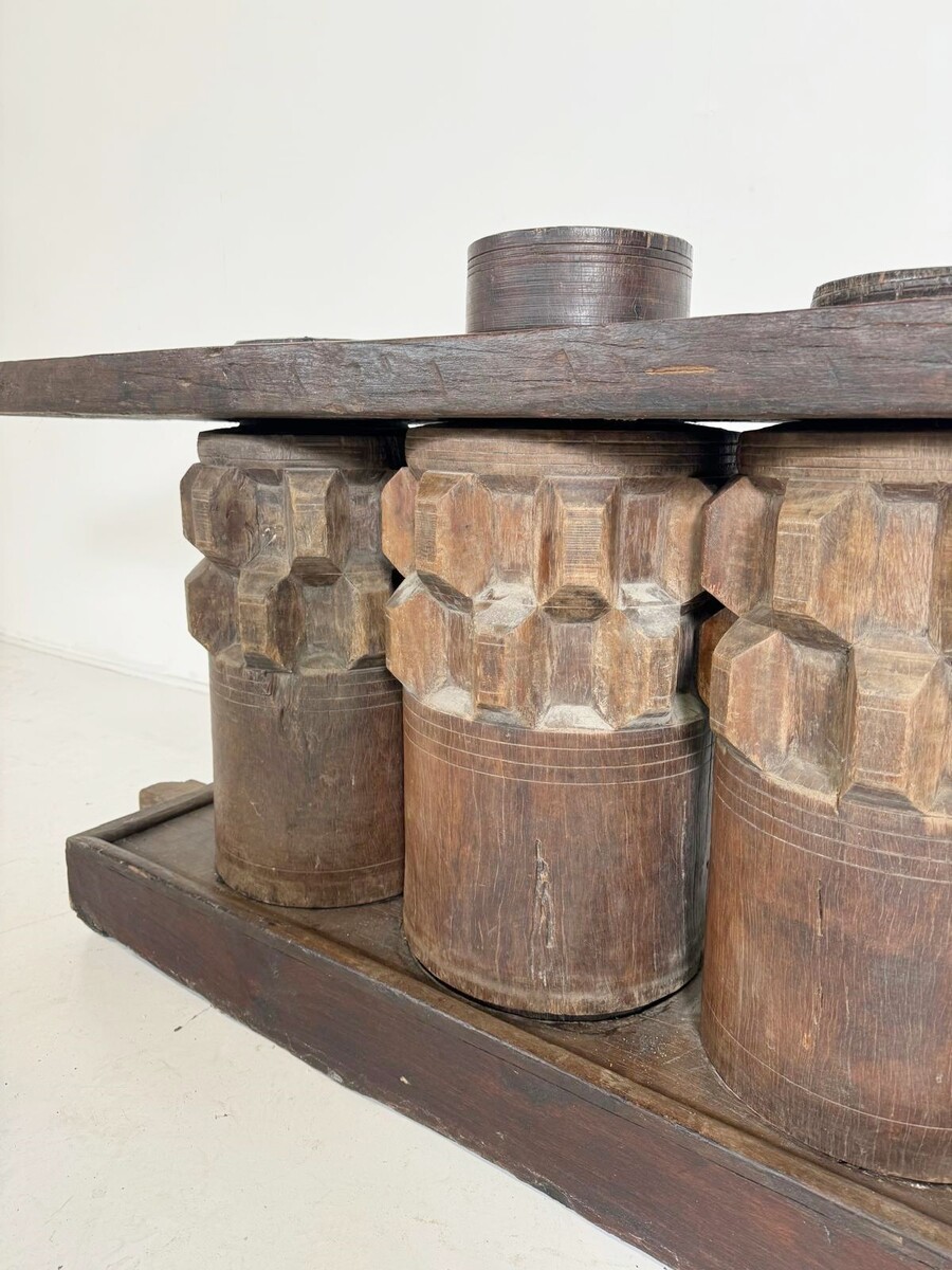 Wooden Console Made Of Sugar Cane Crusher Elements. 