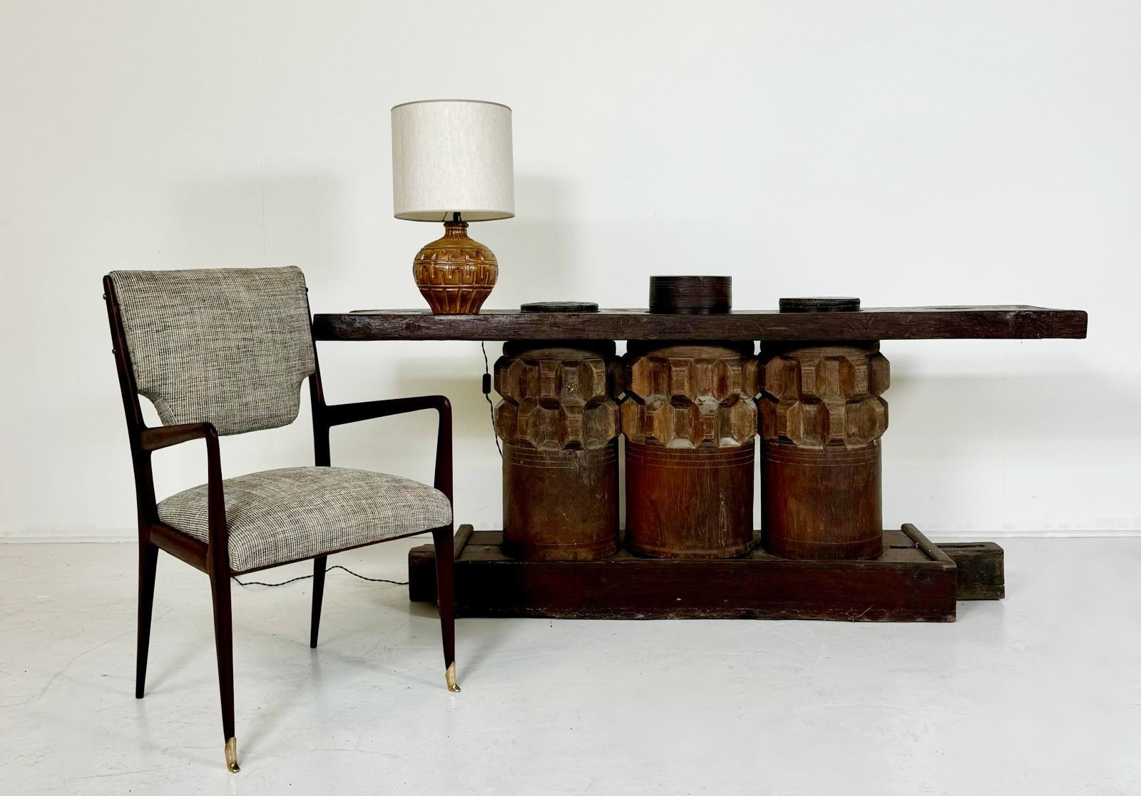 Wooden Console Made Of Sugar Cane Crusher Elements. 