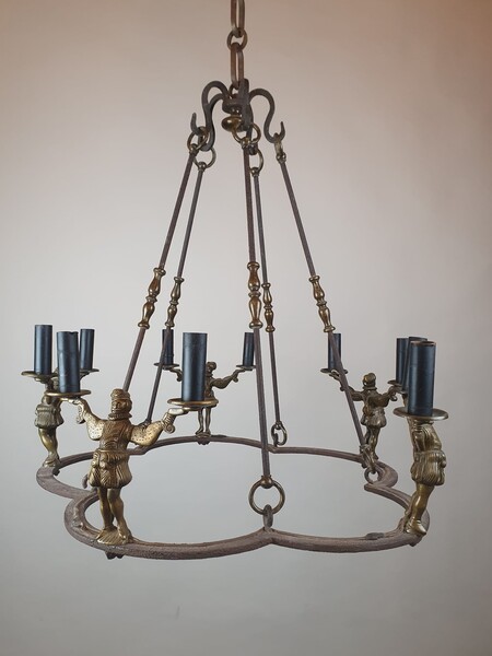 Wrought iron and bronze chandelier, late 18th century