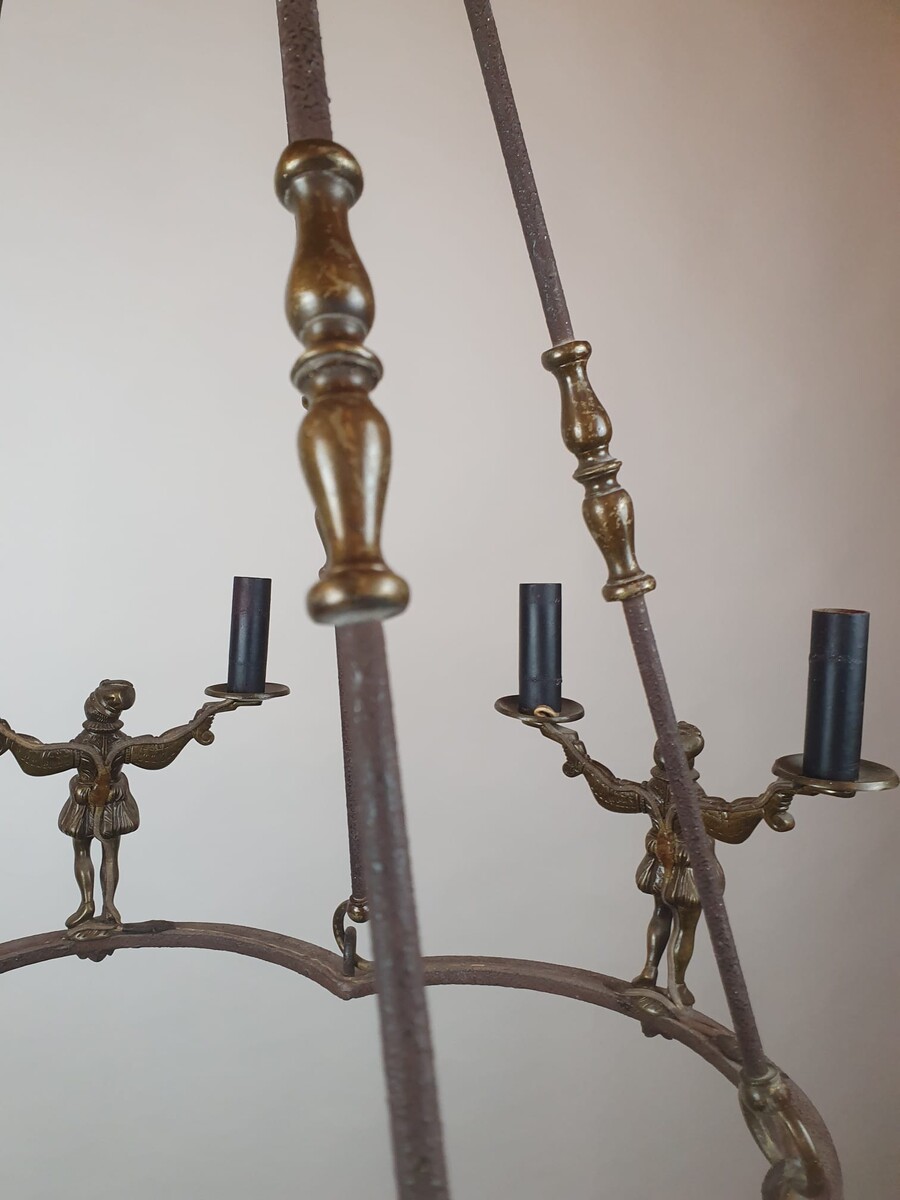 Wrought iron and bronze chandelier, late 18th century