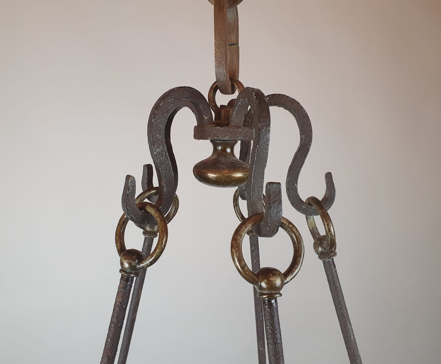 Wrought iron and bronze chandelier, late 18th century