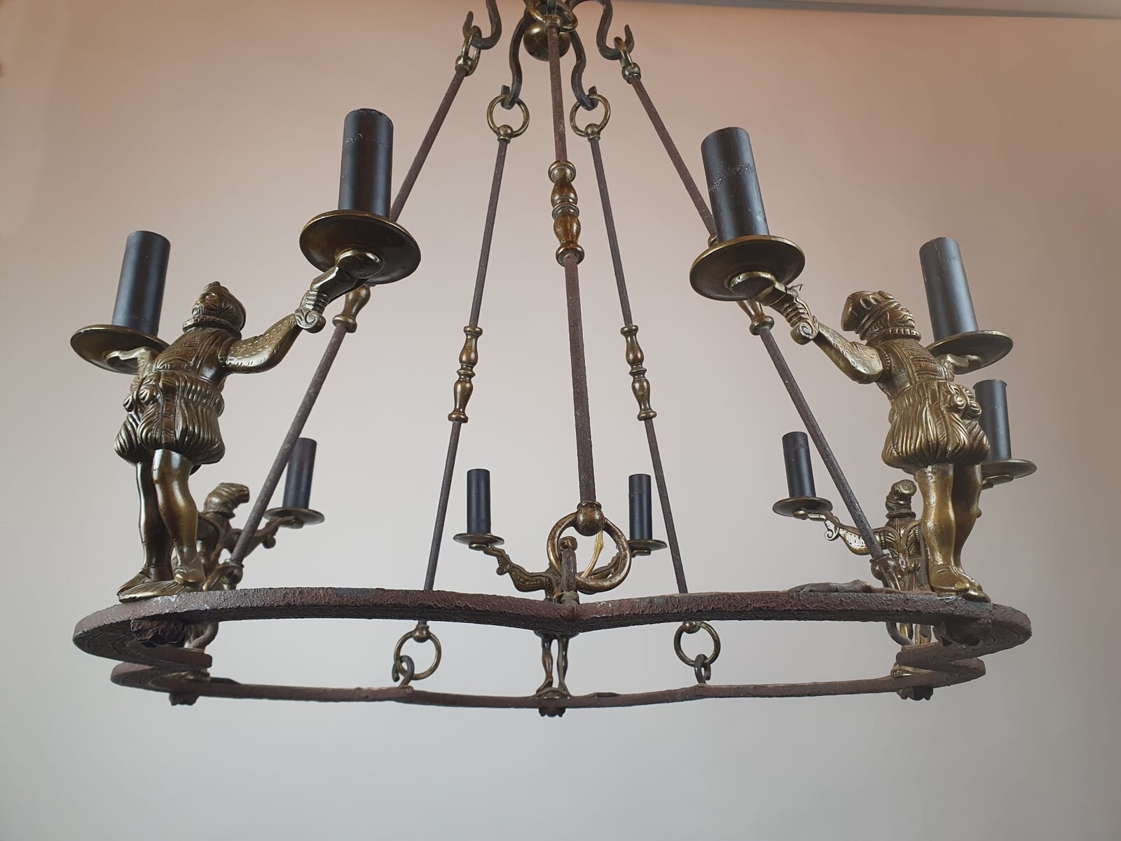 Wrought iron and bronze chandelier, late 18th century