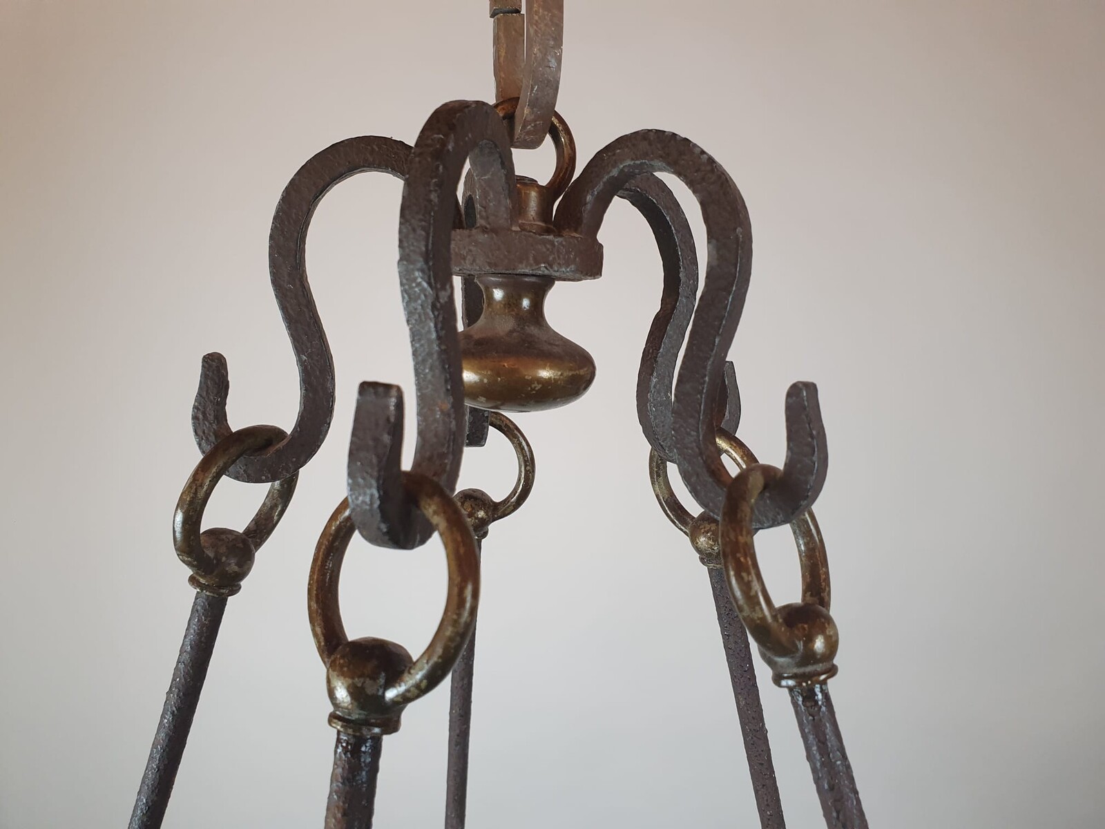 Wrought iron and bronze chandelier, late 18th century