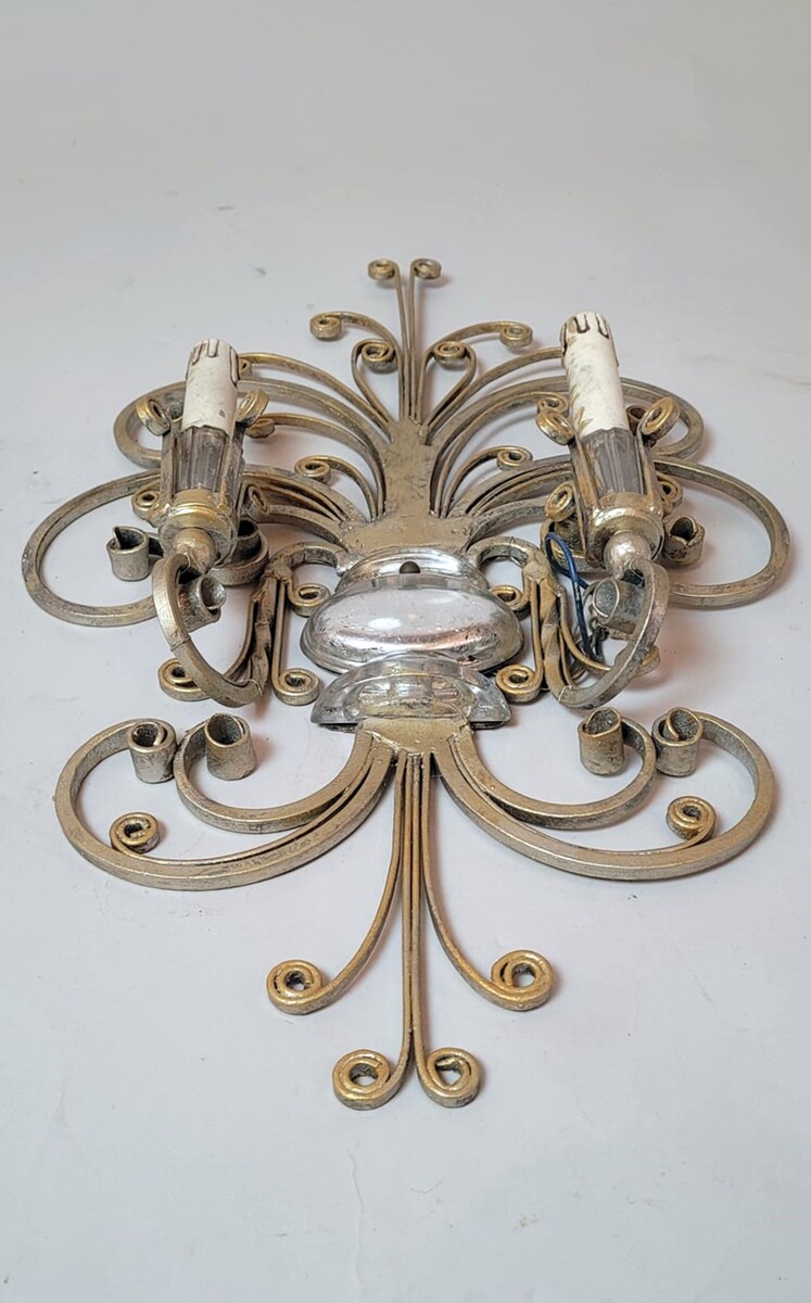 Wrought iron and silver wall lamp - Maison Baguès