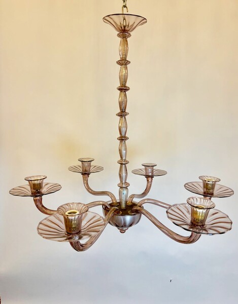 Zecchin, Murano chandelier with 6 arms of lights, circa 1980
